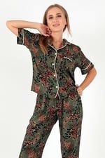 DoReMi Desenli Kısa Kollu Kadın Pijama Takım YEŞİL M-L