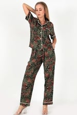 DoReMi Desenli Kısa Kollu Kadın Pijama Takım YEŞİL M-L