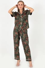 DoReMi Desenli Kısa Kollu Kadın Pijama Takım YEŞİL M-L