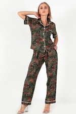 DoReMi Desenli Kısa Kollu Kadın Pijama Takım YEŞİL M-L