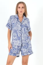 DoReMi Desenli Kısa Kollu Kadın Şortlu Pijama Takım
