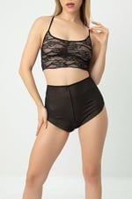 DoReMi Fantezi Transparan Şortlu Bralet Takım SİYAH S-M