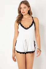 DoReMi Pamuklu Şortlu Tulum Pijama BEYAZ S-M