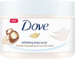 Dove Vücut Peelingi Macadamia Fındığı ve Pirinç Sütü 225 ml Beyaz