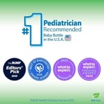 Dr. Brown's Natural Flow® Anti-Colic Options+™ Dar Cam Biberon, 4 oz/250 ml Seviye 1 Yavaş Akış Nipeli, 2'li Paket, 0 m+