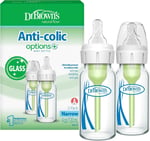 Dr. Brown's Natural Flow® Anti-Colic Options+™ Dar Cam Biberon, 4 oz/250 ml Seviye 1 Yavaş Akış Nipeli, 2'li Paket, 0 m+