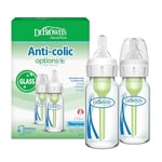 Dr. Brown's Natural Flow® Anti-Colic Options+™ Dar Cam Biberon, 4 oz/250 ml Seviye 1 Yavaş Akış Nipeli, 2'li Paket, 0 m+
