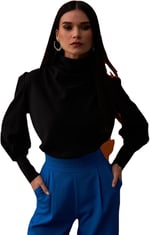 Drape Detaylı Bluz - Siyah