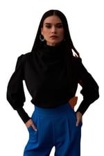 Drape Detaylı Bluz - Siyah