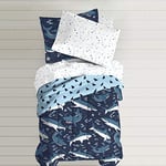 dream FACTORY Çocuk 5 Parça Tam Set Kolay Yıkama Süper Yumuşak Mikrofiber Yorgan Yatak Takımı, İkiz, Mavi Köpek Balıkları - Seçenekler: Full, Twin