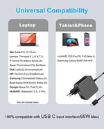 DTK Lenovo HP Dell Samsung ASUS Huawei Matebook için 65W USB C Dizüstü Bilgisayar Güç Kaynağı Tip C Adaptör