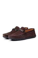 Ducavelli Halb Hakiki Deri Erkek Günlük Ayakkabı, Loafer Ayakkabı, Hafif Ayakkabı, Tokalı Loafer, Süet Ayakkabı Kahverengi, 40