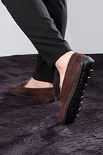 Ducavelli Halb Hakiki Deri Erkek Günlük Ayakkabı, Loafer Ayakkabı, Hafif Ayakkabı, Tokalı Loafer, Süet Ayakkabı Kahverengi, 45