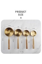 DUFFA Premium Ahşap Saplı Gold Ölçü Kabı Seti - 4'lü Paslanmaz Çelik Gold Ölçü Kaşığı ve Kabı, Şef Tipi Hassas Sıvı ve Kuru Malzeme Ölçeği, Mutfak ve Pişirme Seti