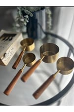 DUFFA Premium Ahşap Saplı Gold Ölçü Kabı Seti - 4'lü Paslanmaz Çelik Gold Ölçü Kaşığı ve Kabı, Şef Tipi Hassas Sıvı ve Kuru Malzeme Ölçeği, Mutfak ve Pişirme Seti