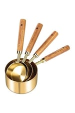 DUFFA Premium Ahşap Saplı Gold Ölçü Kabı Seti - 4'lü Paslanmaz Çelik Gold Ölçü Kaşığı ve Kabı, Şef Tipi Hassas Sıvı ve Kuru Malzeme Ölçeği, Mutfak ve Pişirme Seti