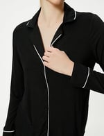 Düğmeli Pijama Üstü Gömlek Yaka Uzun Kollu