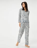 Düğmeli Pijama Üstü Uzun Kollu Desenli