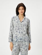 Düğmeli Pijama Üstü Uzun Kollu Desenli