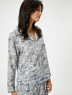 Düğmeli Pijama Üstü Uzun Kollu Desenli