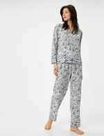 Düğmeli Pijama Üstü Uzun Kollu Desenli