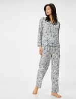 Düğmeli Pijama Üstü Uzun Kollu Desenli