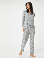 Düğmeli Pijama Üstü Uzun Kollu Desenli