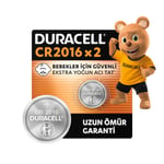 Duracell 2016 Lityum Düğme Piller (2’Li Paket) 3V, Bebek Güvenlik Teknolojisi, Anahtarlık, Ev Tipi Kumandalar, Akıllı Bilekliklerde Kullanım, Bebek Güvenlikli Paketleme