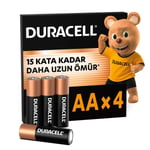 Duracell AA Alkalin Kalem Pil (4'lü paket) 1,5 V LR6/MN1500