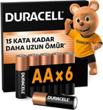 Duracell AA Alkalin Kalem Pil (6'Lı Paket) 1,5 V Lr6/Mn1500