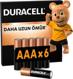 Duracell Basic AAA Alkalin Ince Kalem Pil (6'Lı Paket) – 1,5V – Daha Uzun Ömürlü – Günlük Cihazlar Için Güvenilir Güç – Plastik Içermeyen Ambalaj - Mn2400