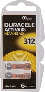 Duracell Easytab DA 312 - Pil tipi 312 olan tüm işitme cihazları için, 10 x 6 adet