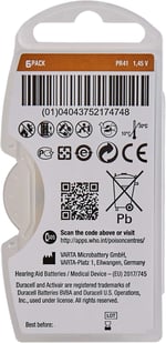 Duracell Easytab DA 312 - Pil tipi 312 olan tüm işitme cihazları için, 10 x 6 adet