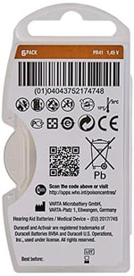 Duracell Easytab DA 312 - Pil tipi 312 olan tüm işitme cihazları için, 10 x 6 adet