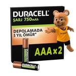 Duracell Şarj Edilebilir AAA Ince Kalem Pil (2'Li Paket) 750 Mah Nimh, 1000 Sarj Döngüsü, Önceden Sarj Edilmiştir - Seçenekler: 750mAh, 750mAh 2li paket