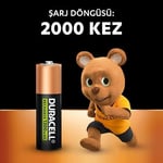 Duracell Şarj Edilebilir Pil AA Kalem (2'Li Paket), 1300 Mah Nimh, 2000 Sarj Döngüsü, Önceden Sarj Edilmiştir