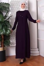 Düz Mürdüm Boyundan Bağcıklı Ferace 9229-22
