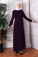 Düz Mürdüm Boyundan Bağcıklı Ferace 9229-22