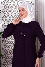 Düz Mürdüm Boyundan Bağcıklı Ferace 9229-22