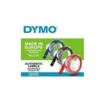 Dymo 3D Plastik Kabartma Şerit (9 mm x 3 mt), 3'lü Paket, Siyah/Kırmızı/Mavi - S0847750