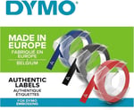 Dymo 3D Plastik Kabartma Şerit (9 mm x 3 mt), 3'lü Paket, Siyah/Kırmızı/Mavi - S0847750
