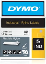 DYMO Rhino Band endüstri Nylonetiketten, 24 mm x 3,5 m, siyah/beyaz 12 mm x 3,5 m