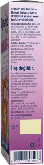 Dynavit Kids Sambukid-C Şurup 150 mL - Bağışıklık - Çocuklar için Kara Mürver, C Vitamini, Afrika Sardunyası