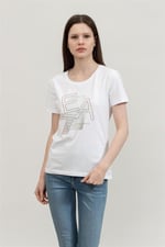 EA7 Kadın Bisiklet Yaka T-Shirt, Beyaz, L Beden