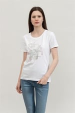 EA7 Kadın Bisiklet Yaka T-Shirt, Beyaz, L Beden