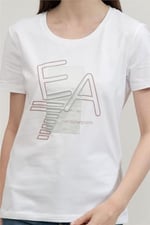 EA7 Kadın Bisiklet Yaka T-Shirt, Beyaz, L Beden