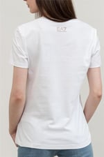 EA7 Kadın Bisiklet Yaka T-Shirt, Beyaz, L Beden