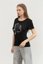 EA7 Kadın Bisiklet Yaka T-Shirt, Siyah, XL Beden
