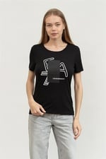 EA7 Kadın Bisiklet Yaka T-Shirt, Siyah, XL Beden
