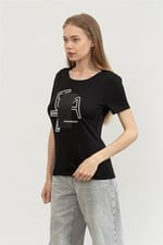EA7 Kadın Bisiklet Yaka T-Shirt, Siyah, XL Beden